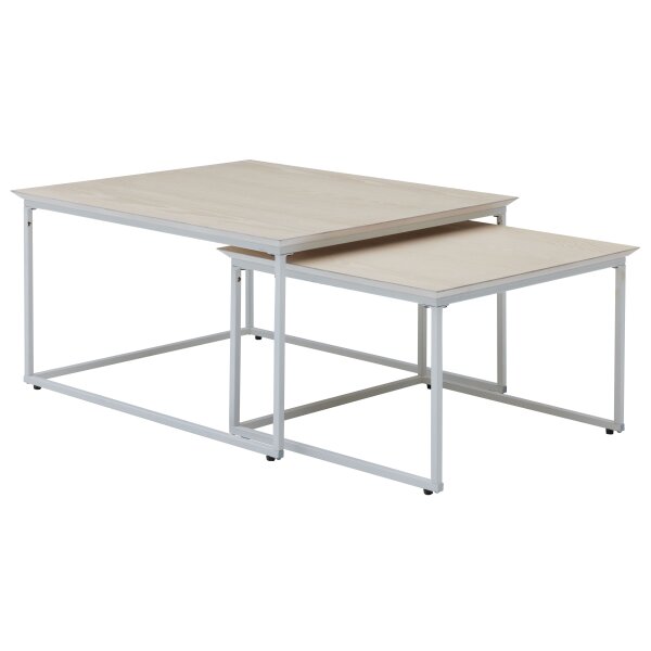 Roomio No. 2000 - quadratisches Couchtisch-Set weiß gewaschene Esche & weißes Metall - zweiteilig