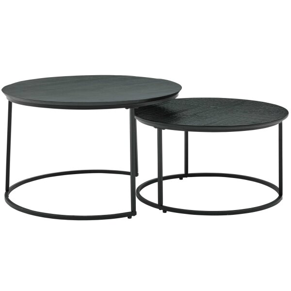 Roomio No. 2001 - Couchtisch-Set schwarzes Mangoholz & schwarzes Metall - zweiteilig
