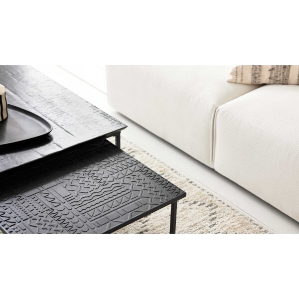Roomio No. 2001 - Couchtisch-Set schwarzes Mangoholz & schwarzes Metall - zweiteilig