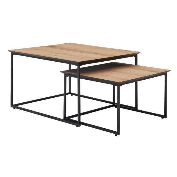 Roomio No. 2002 - Couchtisch-Set Eichefurnier & schwarzes Metall - zweiteilig
