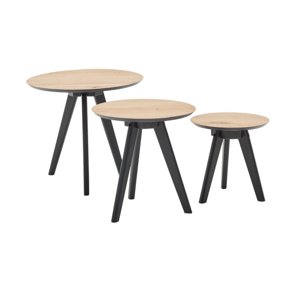 Roomio No. 2002 - Couchtisch-Set Eichefurnier & schwarzes Mangoholz - dreiteilig