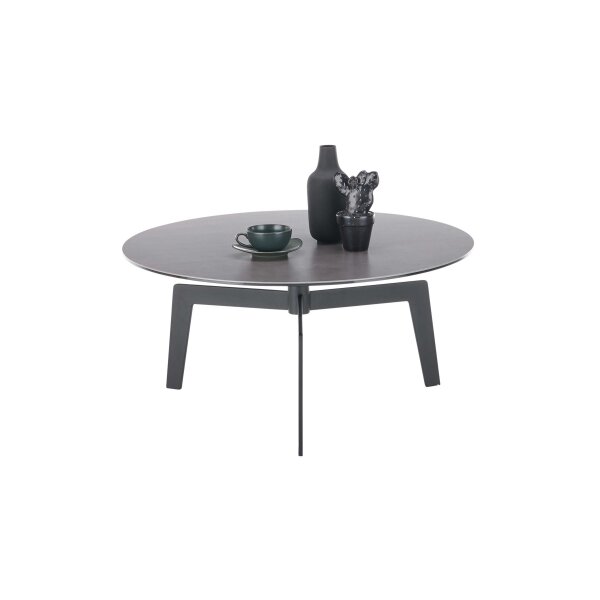 Couchtisch Buena Vista anthrazitfarbene Keramik, Glas & Metall - Durchmesser ca. 80 cm