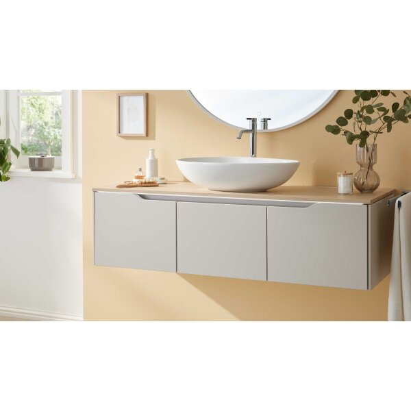 Interliving Bad Serie 3720 - Badmöbel-Set Basis sandfarbenes Lacklaminat & Eiche Como - Länge ca. 137 cm