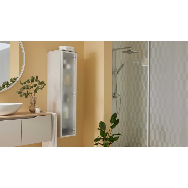 Interliving Bad Serie 3720 - Midischrank sandfarbenes Lacklaminat & Milchglas - eine Tür