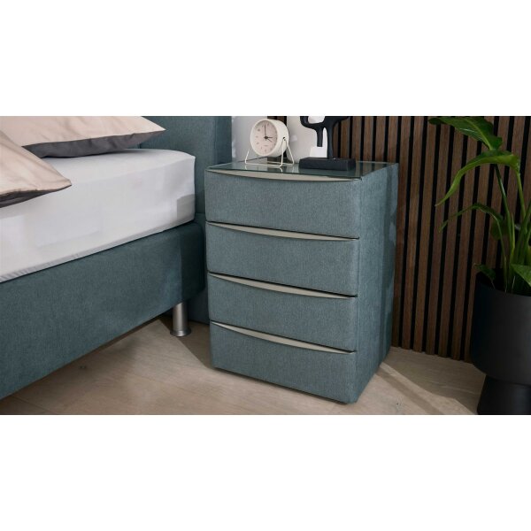 Interliving Boxspringbett Serie 1402 – Nachtkommode stahlfarbene Mikrofaser Nele – vier Schubladen