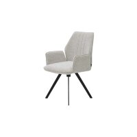 Interliving Esszimmer Serie 5102 – Armlehnstuhl mit Drehfunktion leinenfarbener Jacquard Lodge L07 & schwarzes Eisen