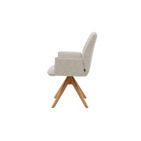 Interliving Esszimmer Serie 5102 – Armlehnstuhl Eiche bianco & leinenfarbener Jacquard Lodge L07