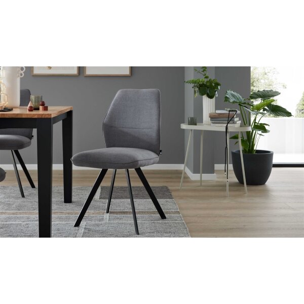 Interliving Esszimmer Serie 5102 – Polsterstuhl kieselfarbener Webstoff Tirol 489 & schwarzes Eisen