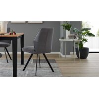 Interliving Esszimmer Serie 5102 – Polsterstuhl kieselfarbener Webstoff Tirol 489 & schwarzes Eisen