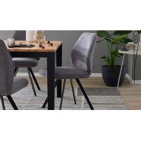 Interliving Esszimmer Serie 5102 – Polsterstuhl kieselfarbener Webstoff Tirol 489 & schwarzes Eisen