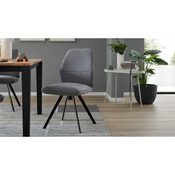 Interliving Esszimmer Serie 5102 – Polsterstuhl mit Drehfunktion kieselfarbener Webstoff Tirol & schwarzes Eisen