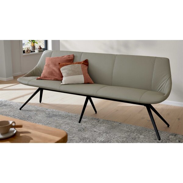 Interliving Esszimmer Serie 5115 - lederbezogene Polsterbank milchkaffeefarbenes Leder Tendens Latte & anthrazitfarbenes Metall - Länge ca. 215 cm