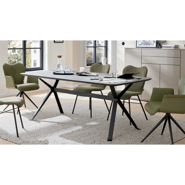 Interliving Esszimmer Serie 5115 - Esstisch mit robuster Tischplatte DEKTON® Grafitte Industrial & anthrazitfarbenes Metall - ca. 200 x 100 cm