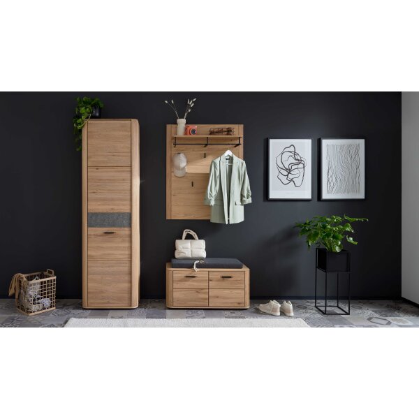 Interliving Garderoben Serie 6014 - Garderoben-Set Wildeiche & Granitfurnier - dreiteilig