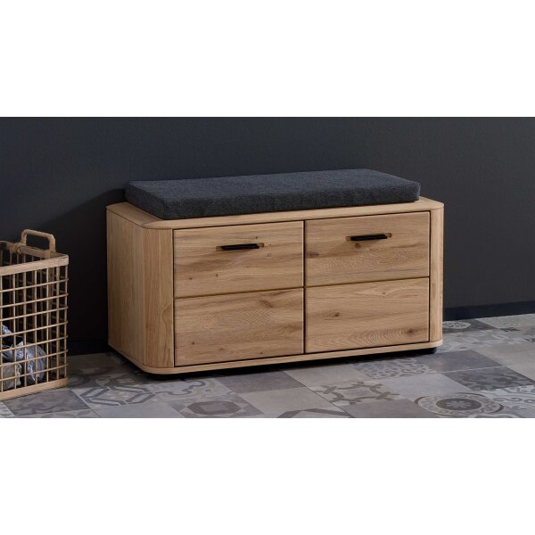 Interliving Garderoben Serie 6014 - Garderobenbank Wildeiche, Granitfurnier & schwarzer Bezug - zwei Türen, Länge ca. 90 cm
