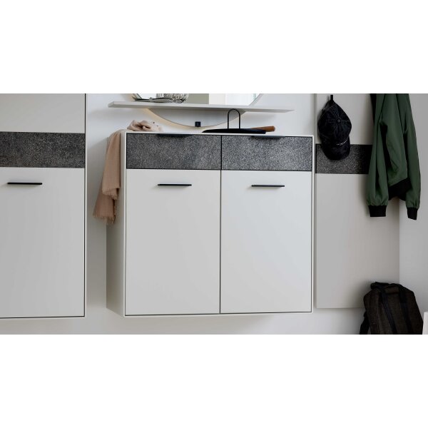 Interliving Garderoben Serie 6013 - Schuhschrank Sahara Creme & Granitfurnier - zwei Türen, zwei Schubladen, Breite ca. 90 cm