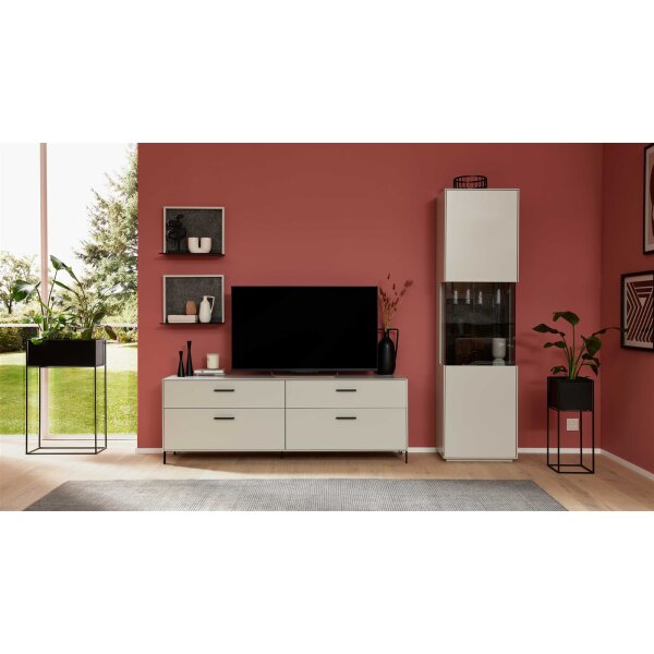 Interliving Wohnzimmer Serie 2030 PLUS - Wohnwand Sahara Creme & Granitfurnier - fünfteilig, Länge ca. 309 cm
