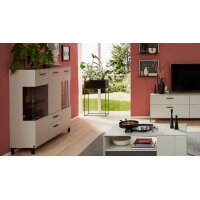 Interliving Wohnzimmer Serie 2030 PLUS - Highboard Sahara Creme & Granitfurnier - drei Türen, zwei Schubladen, Breite ca. 120 cm