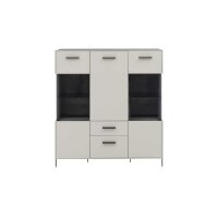 Interliving Wohnzimmer Serie 2030 PLUS - Highboard Sahara Creme & Granitfurnier - drei Türen, zwei Schubladen, Breite ca. 120 cm