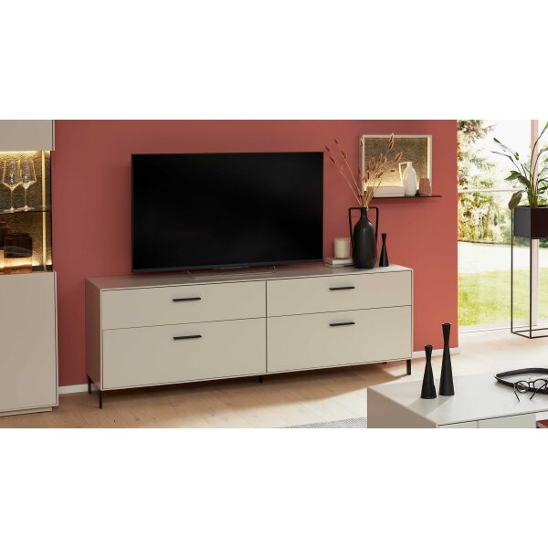 Interliving Wohnzimmer Serie 2030 PLUS - Lowboard Sahara Creme & Granitfurnier - zwei Schubladen, Länge ca. 200 cm