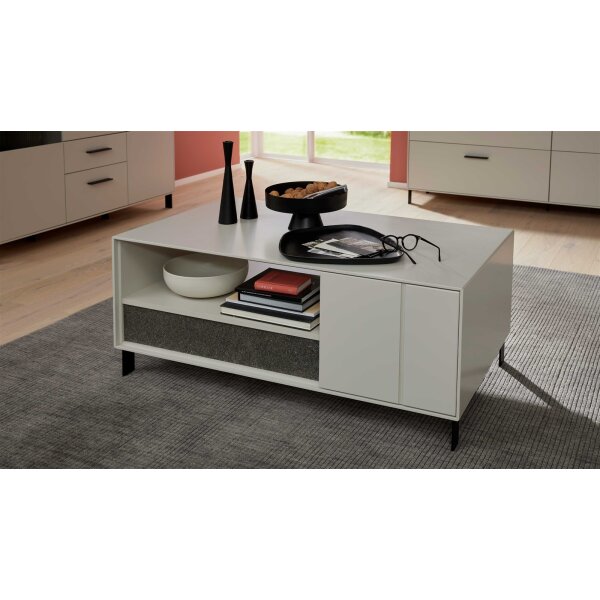 Interliving Wohnzimmer Serie 2030 PLUS - Couchtisch Sahara Creme & Granitfurnier - zwei Türen, eine Schublade, ca. 110 x 60 cm
