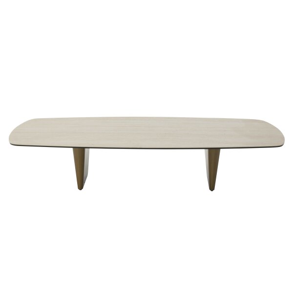 Interliving Couchtisch Serie 6227 travertinfarbene Keramik & bronzefarbener Stahl - ca. 140 x 70 cm