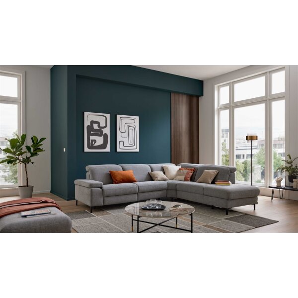 Interliving Sofa Serie 4064 - Ecksofa graue Chenille Toni & Fuß W003-01 - Stellfläche ca. 291 x 252 cm