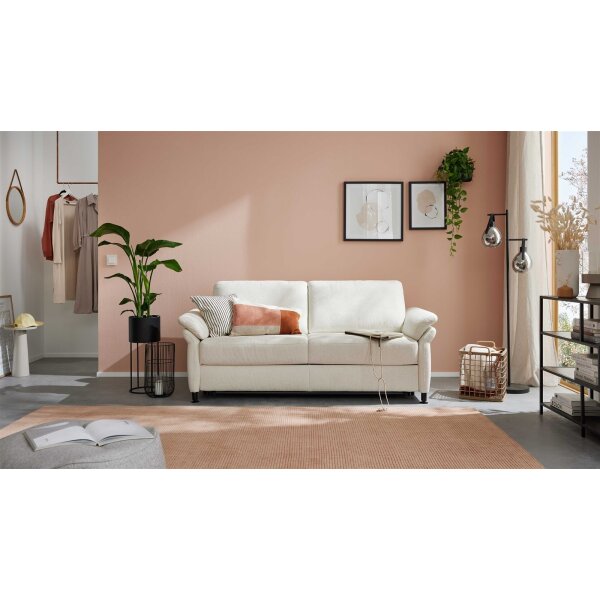 Interliving Schlafsofa Serie 4700 - Schlafsofa naturweißes Flachgewebe Cyber & schwarze Aluminiumfüße - Breite ca. 228 cm