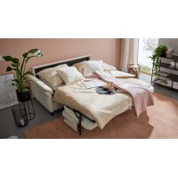 Interliving Schlafsofa Serie 4700 - Schlafsofa naturweißes Flachgewebe Cyber & schwarze Aluminiumfüße - Breite ca. 208 cm
