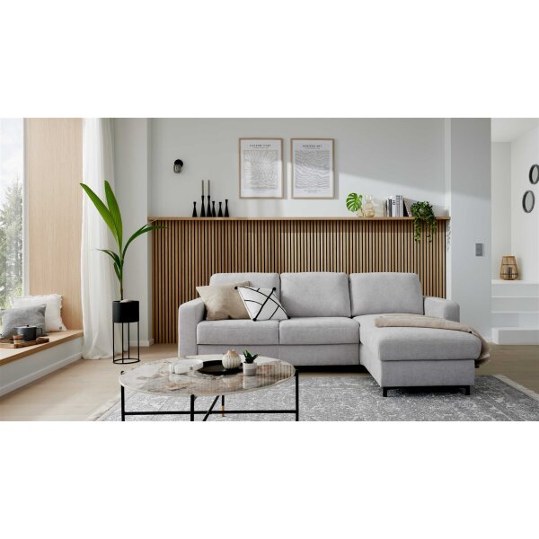 Interliving Schlafsofa Serie 4700 - Ecksofa mit Schlaffunktion silberfarbener Bezug Toni & schwarze Metallfüße - Stellfläche ca. 270 x 190 cm