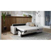 Interliving Schlafsofa Serie 4700 - Ecksofa mit Schlaffunktion silberfarbener Bezug Toni & schwarze Metallfüße - Stellfläche ca. 270 x 190 cm