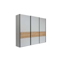 Interliving Kleiderschrank Serie 1205 – Schwebetürenschrank Champagner & Bianco Eiche – drei Türen, Breite ca. 300 cm