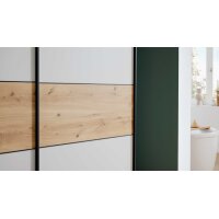 Interliving Kleiderschrank Serie 1205 – Schwebetürenschrank Champagner & Bianco Eiche – drei Türen, Breite ca. 300 cm