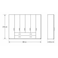 Interliving Schlafzimmer Serie 1034 – Kleiderschrank champagnerfarbenes Glas & Kernholz – sechs Türen & zwei Schubladen, Breite ca. 300 cm