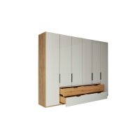 Interliving Schlafzimmer Serie 1034 – Kleiderschrank champagnerfarbenes Glas & Kernholz – sechs Türen & zwei Schubladen, Breite ca. 300 cm