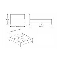 Interliving Schlafzimmer Serie 1034 – Bettgestell Bianco Eiche & Schwarz - Liegefläche ca. 180 x 200 cm