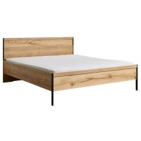 Interliving Schlafzimmer Serie 1034 – Bettgestell Bianco Eiche & Schwarz - Liegefläche ca. 180 x 200 cm