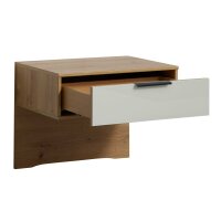 Interliving Schlafzimmer Serie 1034 – Hängekonsolen-Set champagnerfarbenes Glas & Bianco Eiche – zweiteilig