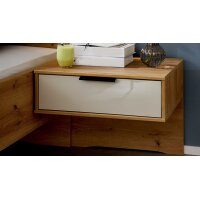 Interliving Schlafzimmer Serie 1034 – Hängekonsolen-Set champagnerfarbenes Glas & Bianco Eiche – zweiteilig