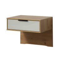 Interliving Schlafzimmer Serie 1034 – Hängekonsolen-Set champagnerfarbenes Glas & Bianco Eiche – zweiteilig