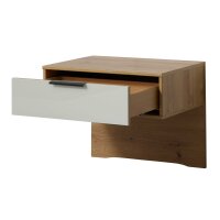 Interliving Schlafzimmer Serie 1034 – Hängekonsolen-Set champagnerfarbenes Glas & Bianco Eiche – zweiteilig