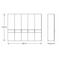 Interliving Schlafzimmer Serie 1033 – Kleiderschrank weißes Glas & Holz – sechs Türen, Breite ca. 300 cm