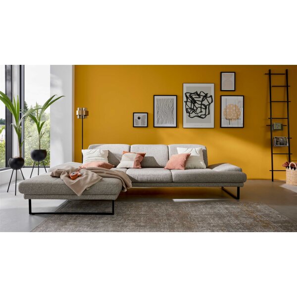 Interliving Sofa Serie 4460 - Ecksofa silbergrauer Webstoff Jazz 121 & schwarze Metallfüße - Stellfläche ca. 191 x 308 cm
