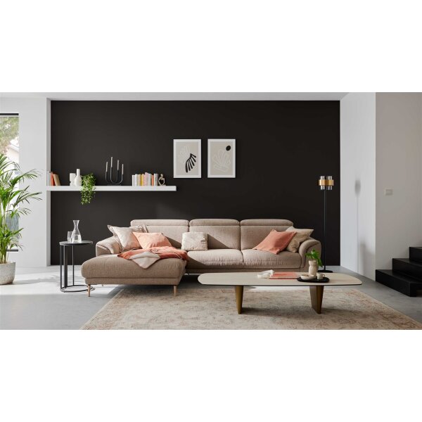 Interliving Sofa Serie 4461 - Ecksofa sandfarbener Bezug Mido 64 & schwarze Metallfüße - Stellfläche ca. 185 x 290 cm