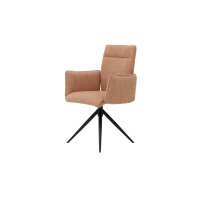 Interliving Esszimmer Serie 5505 - Armlehnstuhl mit Drehfunktion hellbraunes Flachgewebe 985-72 & schwarzes Metall