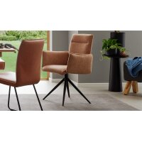 Interliving Esszimmer Serie 5505 - Armlehnstuhl mit Drehfunktion hellbraunes Flachgewebe 985-72 & schwarzes Metall