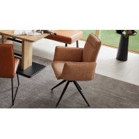 Interliving Esszimmer Serie 5505 - Armlehnstuhl mit Drehfunktion hellbraunes Flachgewebe 985-72 & schwarzes Metall