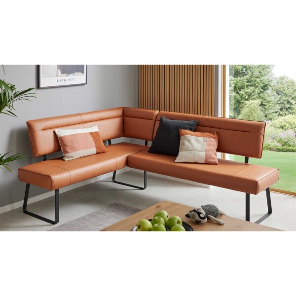 Interliving Esszimmer Serie 5505 - Eckbankkombination caramelfarbene Mikrofaser 925-72 & schwarzes Metall - Stellfläche ca. 169 x 215 cm