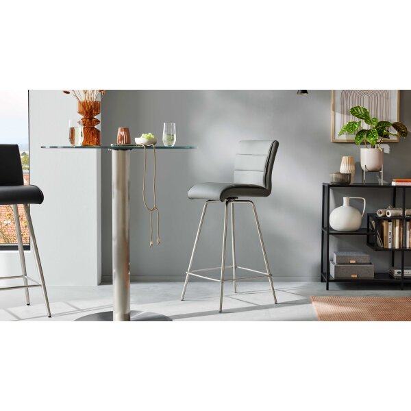 Interliving Esszimmer Serie 5122 – Barstuhl graue Mikrofaser Delphin & gebürsteter Edelstahl