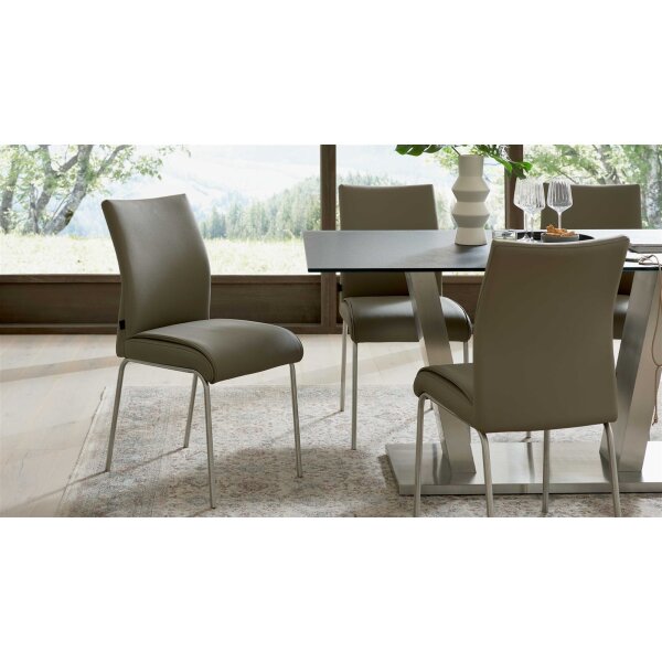 Interliving Esszimmer Serie 5122 – Polsterstuhl fangofarbenes Kunstleder LEA-TEX & gebürsteter Edelstahl